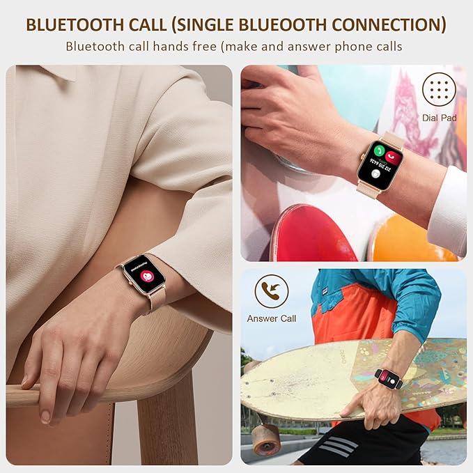 Smart Watch for Women Men(Answer/Dial Calls) 1.83" HD AI Voice Smartwatch with Fitness/Step Tracker/Heart Rate/Sleep/Stress Monitor, 120+ Sports Modes IP68 Waterproof for IOS/Android, Gold/3 Bands