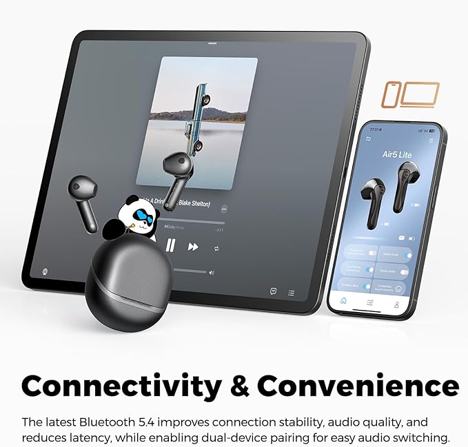 SoundPEATS Air5 Lite Wireless Earbuds with Hi Res Audio, Bluetooth 5.4 Semi in Ear Earphones, 13mm Drivers, LDAC Codec, ENC Noise Cancelling Headphones for Calls, Stereo Sound, 30 Hrs Fast Charge