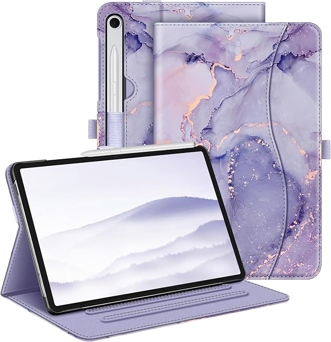 Fintie Case for Samsung Galaxy Tab S10 Lite/ S10 FE/ S9 FE 5G 10.9 Inch/Tab S9 11 Inch with S Pen Holder, Multi-Angle Viewing Protective Cover with Pocket, Auto Sleep/Wake, Lilac Marble