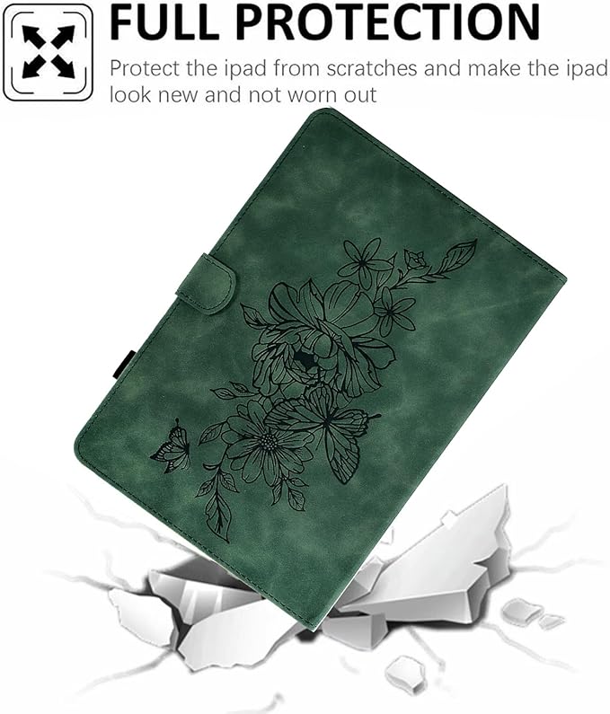 Case for Samsung Galaxy Tab A9+/A9 Plus 11 Inch 2024 2023 (SM-X210/X216/X218), PU Leather Cover Embossed Flower Multi-Angle Stand with Auto Wake/Sleep Case for Galaxy Tab A9 Plus Tablet,Green
