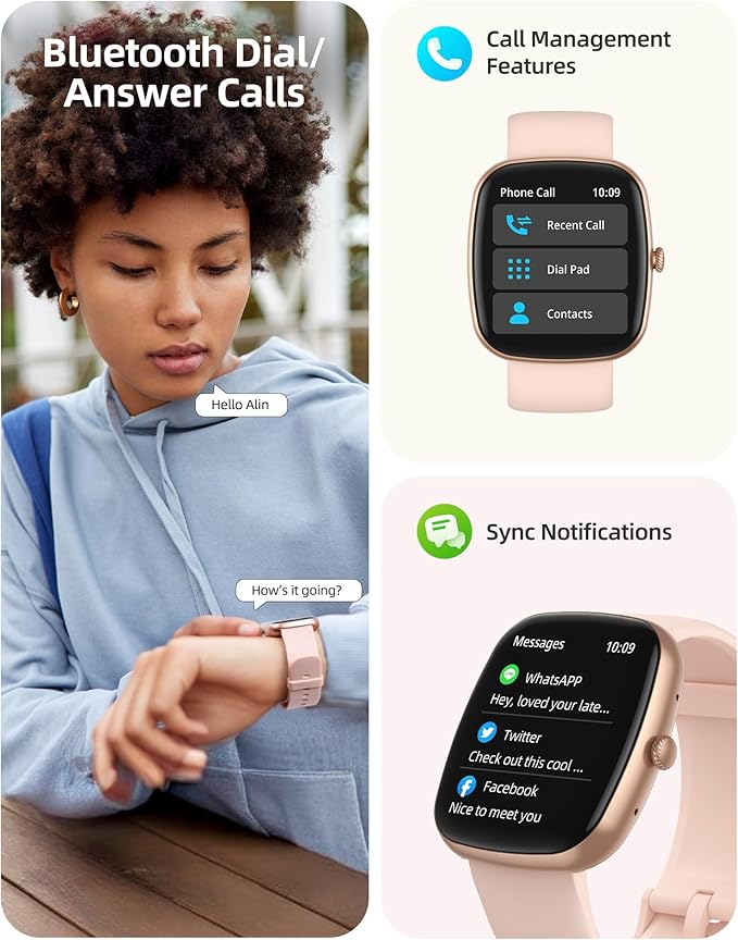 Parsonver Smart Watch for iOS and Android Phones(Answer/Make Calls), HD Screen Watches for Women, IP68 Waterproof Fitness Tracker Watch with Heart Rate Sleep Monitor, Steps Calories Counter, Rose Gold