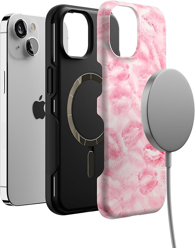 Casely iPhone 14 Case | Sealed with a Kiss | Pink Lipstick | Compatible with MagSafe | Bold Protective Design