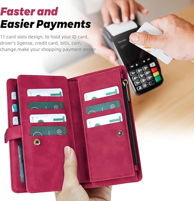 TwoHead for Samsung Galaxy S24 Ultra Wallet Case with Card Holder & Detachable Magnetic Phone Case for Galaxy S24 Ultra,PU Leather Shockproof Protective Phone Cover Wallet(6.8 in,Wine Red)