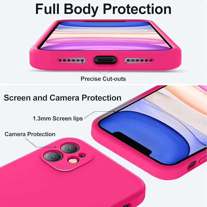 Vooii Compatible with iPhone 11 Case, Upgraded Liquid Silicone with [Flat Edges] [Camera Protection] [Soft Anti-Scratch Microfiber Lining] Phone Case for iPhone 11 6.1 inch - Hot Pink