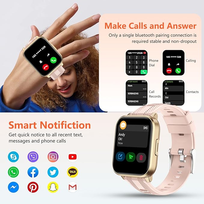 Smart Watch with Ai Functions GPS Tracking for Android Phones and iPhone Compatible Bluetooth Call Message Alert Heart Rate/Sleep Monitor IP68 Waterproof for Women
