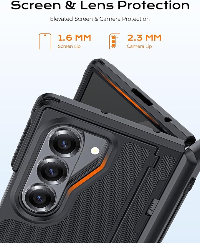 for Galaxy Z Fold 6 Case, S Pen Holder & Privacy Screen Protector & Kickstand & Hinge Protection, Slim Rugged Military-Grade Shockproof Protective Phone Case for Samsung Fold 6 Case (Black)