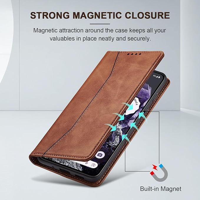Jasonyu Flip Wallet Case for Google Pixel 8,Leather Magnetic Folio Cover with Card Holder,Kickstand - TPU Shockproof Durable Protective Phone Case,Brown