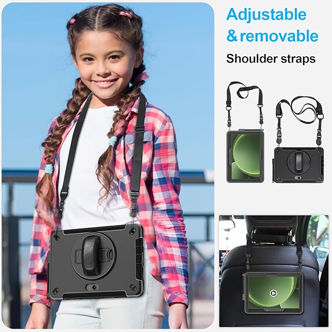 Case for Galaxy Tab Active 5 Pro 2025/4 Pro 2022/2019 10.1 Inch: TPU Cocer with Stand- Screen Protector -Hand Strap - Shoulder Strap - Pencil Holder - Black