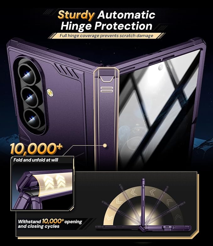 for Samsung Galaxy Z-Fold-7 Case: Military Shockproof Rugged Hinge [Dual-Stand] Privacy Screen Protector [Anti Spy] [Anti-Scratch] Silicone Women Men Cover for ZFold 7 5G 2025 (Purple)