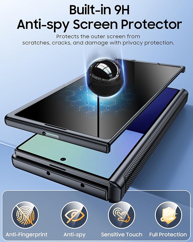 CENMASO Magnetic for Samsung Galaxy Z Fold 7 Case with Stand, Fit for Magsafe, Hinge Protection, Privacy Screen Protector, Built-in Hidden Kickstand, Shockproof Phone Case for Galaxy Z Fold 7-Black