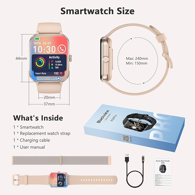 Blackview 2025 Fitness Tracker (Answer/Make Calls), Smart Watch for Men and Women with Heart Rate/SpO2/Sleep Monitor/2 Straps, 100+ Sports Modes, IP68 Waterproof Activity Tracker for Android/iPhone