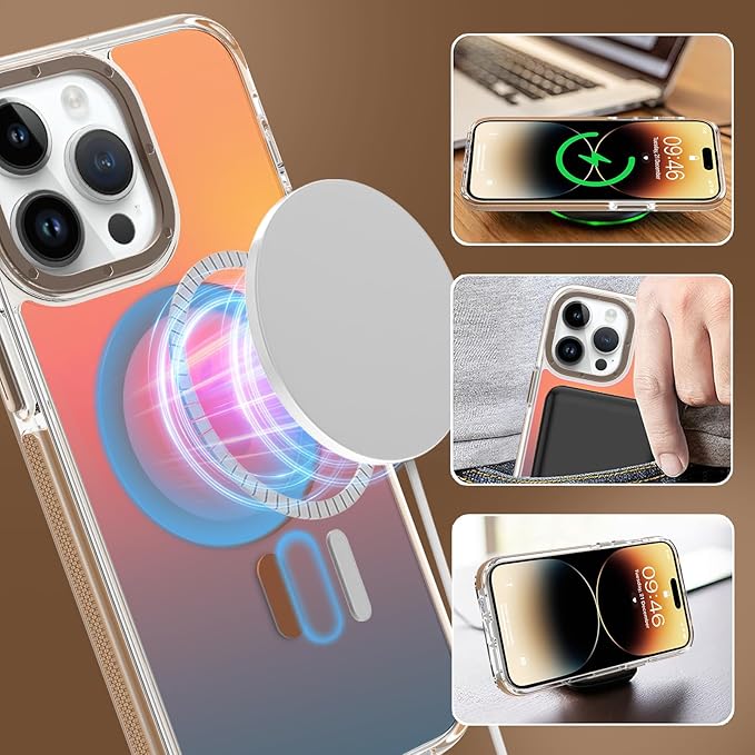MOWIME Magnetic Case for iPhone 14 Pro Max [Compatible with Magsafe] [Cute Fashion Fluorescent Design] [1 Screen Protector] Slim Translucent Matte Case for iPhone 14 Pro Max 6.7" 2022, Desert