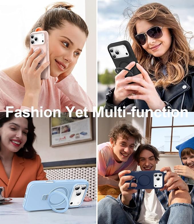 ZHK Liquid Silicone Designed for iPhone 17 Pro Case with Magnet Stand, [Precise Camera Lens Protection][Mil-Grade Drop Shockproof][Soft Anti-Scratch Microfiber Lining] Slim Fit Cover, Pink