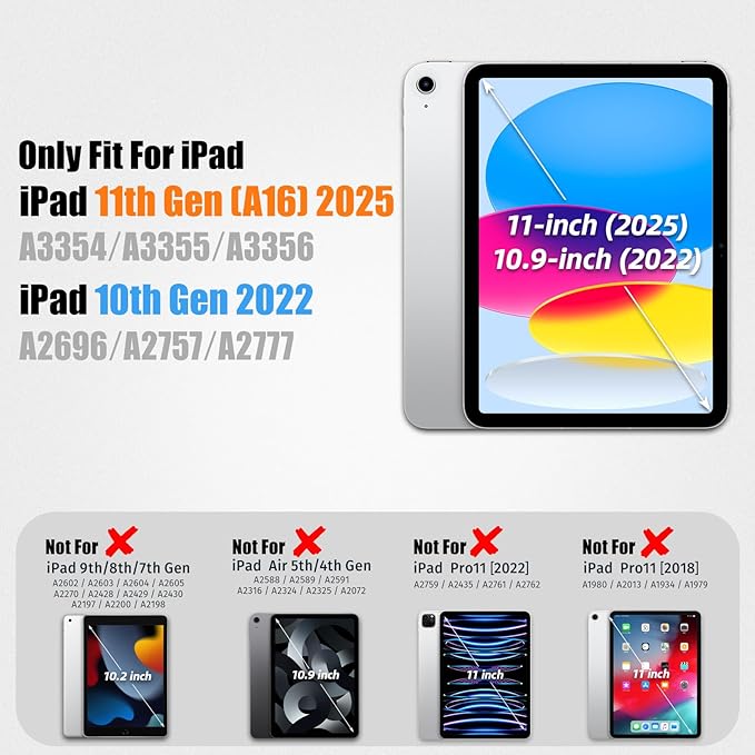 SEYMAC stock Case for iPad (A16) 11th/10th Generation 11''/10.9'' 2025/2022, Full-Body Drop Protection Case with Screen Protector &360° Rotate Hand Strap/Stand, SkyBlue Camo