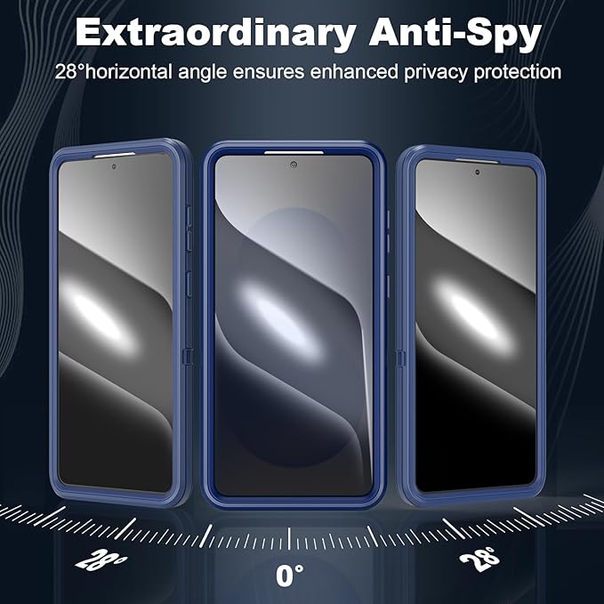 Designed for Samsung Galaxy S25 Edge Case [with Privacy Screen Protector] 3-Layer Full Body Protection Rugged Shockproof Heavy Duty Phone Case Cover, Navy Blue
