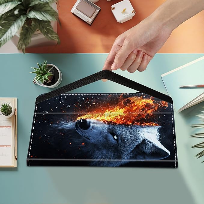 Case for Samsung Galaxy Tab S9 FE 5G 10.9 Inch/Galaxy Tab S9 11 Inch 2023,Card Slot PU Leather TPU Case Pen Holder Auto Wake Sleep,Wolf in The Fire
