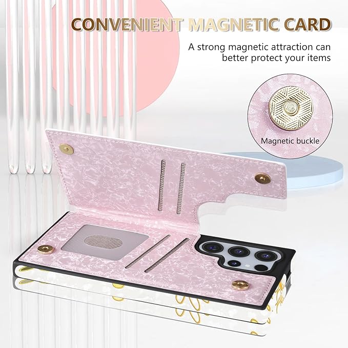 NNH Compatible with Samsung Galaxy S25 Ultra Wallet Case with RFID Blocking Card Slots Flip PU Leather Kickstand Double Magnetic Clasp Design Cover for Galaxy S25 Ultra(6.8 inch-White Little Daisy)