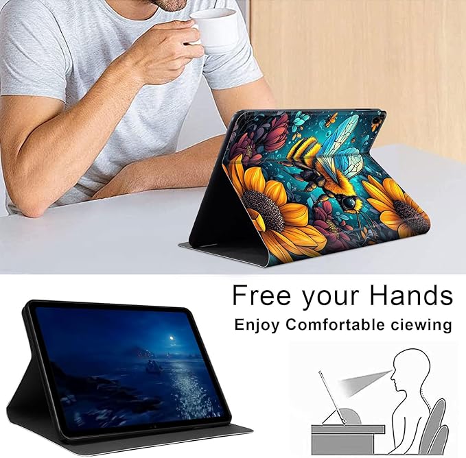 Case for Samsung Galaxy Tab A9+/A9 Plus 11” 2023 Model (SM-X210/X216/X218), Slim PU Leather Stand Cover with Auto Wake/Sleep, Multi-Angle Viewing & Shockproof, Colorful Bee