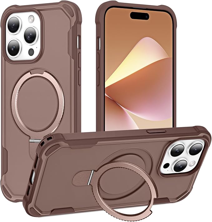 Compatible with iPhone 14 Pro Max Case with Invisible Magnetic Ring Stand [Compatible with Magnetic] [Military Drop Protection] Shockproof Hard Back Soft Edge Promax Case 6.7 Inch, Khaki