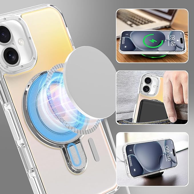 MOWIME Magnetic for iPhone 17 Case with Stand [Compatible with Magsafe] [Cute Fashion Fluorescent Design] [1 Screen Protector] Slim Translucent Matte Case for iPhone 17 6.3" 2025, White