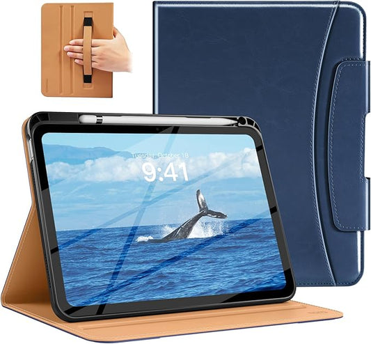 MoKo for iPad (A16) 11th Generation Case 11 inch 2025, iPad 10th Generation Case 10.9" 2022 with Pencil Holder & Pocket, Premium Leather Folio Stand Cover, Multiple Viewing Angles, Dark Blue