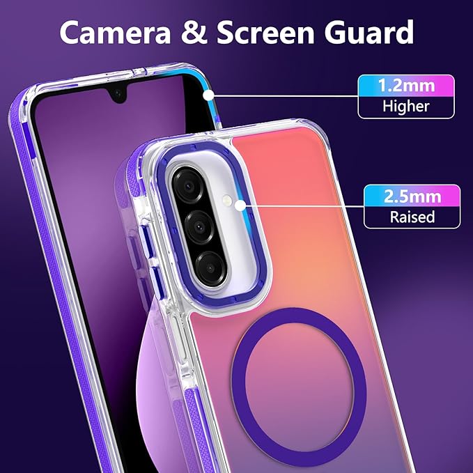 MOWIME Magnetic Case for Samsung Galaxy A17 5G [Compatible with Magsafe] [Cute Fashion Fluorescent Design] [1 Screen Protector] Slim Translucent Matte Case for Galaxy A17 5G 6.7", Purple