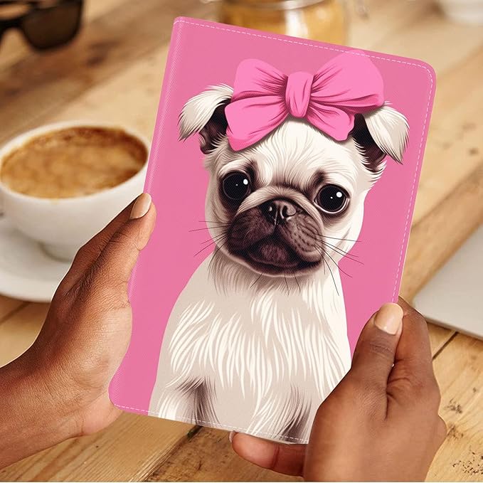 Case for Samsung Galaxy Tab A9 Plus 11 Inch 2023 Model (SM-X210/X216/X218), Slim Lightweight PU Leather Stand Cover with Auto Wake/Sleep, Cute Pug with Pink Bow