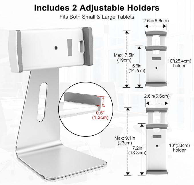 AboveTEK Elegant Tablet Stand, Aluminum iPad Stand Holder, Desktop Kiosk POS Stands for 7-15.6 inch iPad/Portable Monitor, Tablet Mount for Showcase Office Reception Countertop