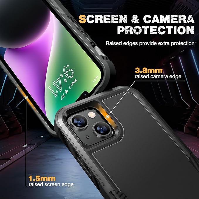 Diaclara Designed for iPhone 14 Case, [with Privacy Screen Protector] [Anti Spy] [Military Grade Drop Protection] Heavy Duty Full-Body Shockproof Phone Case, Black