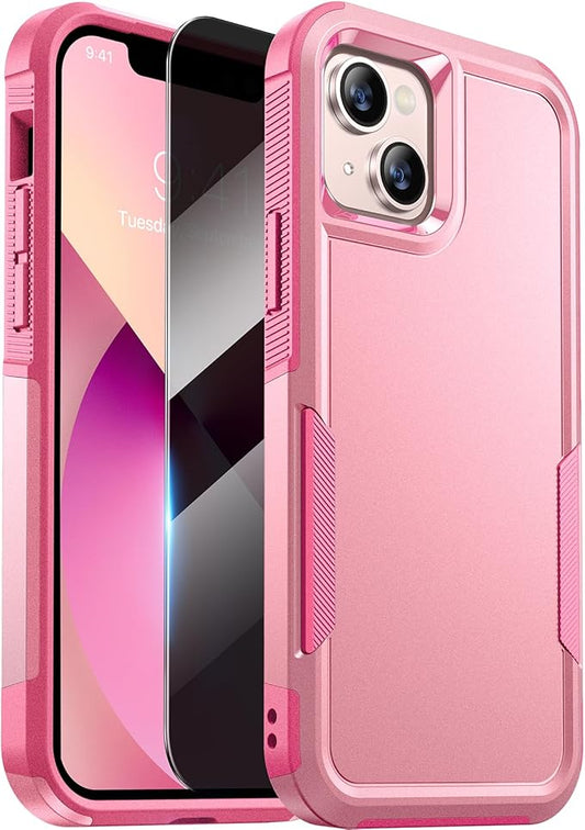 Diaclara Designed for iPhone 13 Case, [with Privacy Screen Protector] [Anti Spy] [Military Grade Drop Protection] Heavy Duty Full-Body Shockproof Phone Case, Pink
