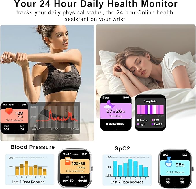 Smart Watch for Men Women Compatible with iOS Android Phone,1.83" Full Touchscreen IP68 Waterproof Smartwatch,Fitness Tracker with Make/Recive Call 123+ Sport Modes Heart Rate/Sleep Monitor