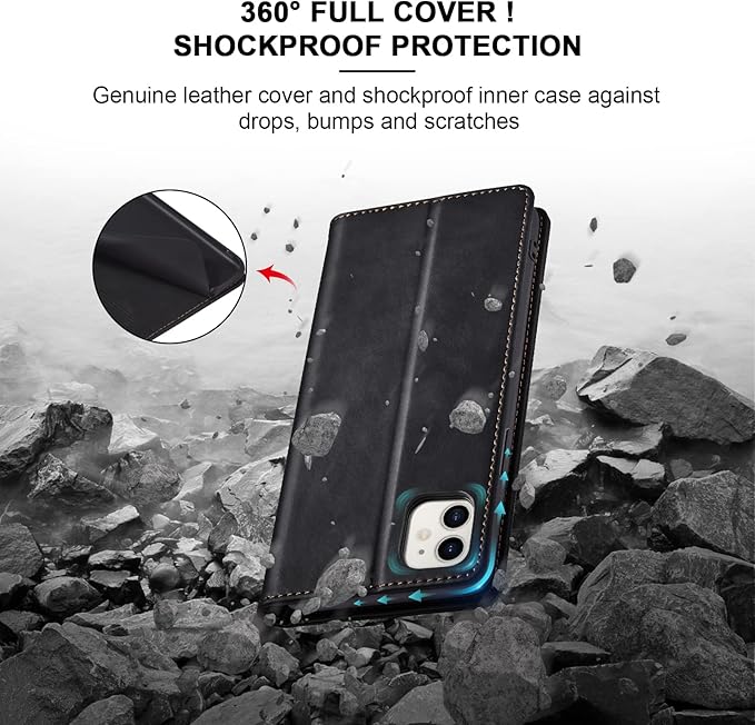 Jasonyu Flip Wallet Case for iPhone 11,Leather Magnetic Folio Cover with Card Holder,Kickstand - TPU Shockproof Durable Protective Phone Case,Black