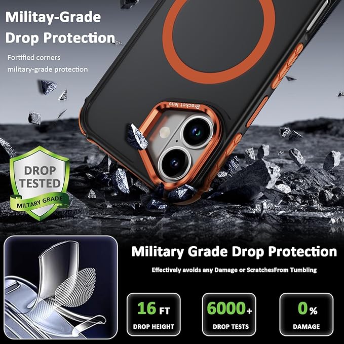 16 Plus Case Magnetic for iPhone 16 Plus Phone, 6.7 Inch, [Compatible Fast Wireless Charging] Military-Grade Protection, Slim Magnetic Case for iPhone 16Plus, Orange