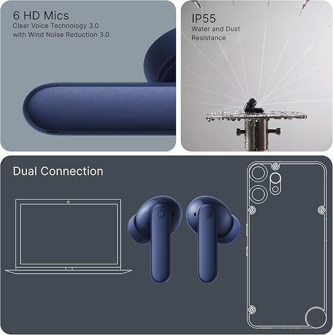 CMF Buds 2 Plus 2025 New Wireless Earbuds Adaptive Noise Cancelling, Hi-Res Audio Bluetooth Headphones, 12mm Drivers for Deep Bass, 50dB ANC 61.5H Playtime, Sport Ear Buds with 6 Mics, Blue