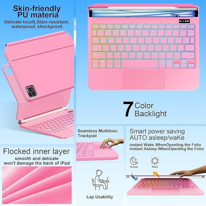Keyboard Case for iPad Air 13 inch (M3 2025/M2, 2024),iPad Pro 12.9 inch (3/4/5/6th Gen)，Magic-Style Magnetic – Floating Cantilever Stand – Backlit Keyboard Case with Multi-Touch Trackpad