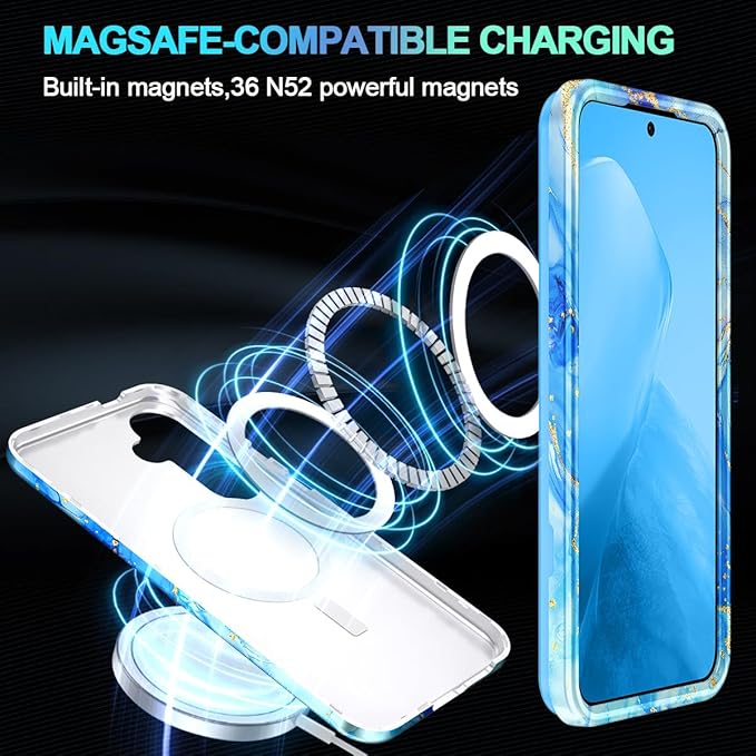 Casetego for Galaxy S25 FE Case,Compatible with MagSafe,[Military Grade Drop Test] Full Body Protection Slim Shockproof Rugged Marble Women Case for Samsung Galaxy S25 FE 6.7 inch,Light Blue