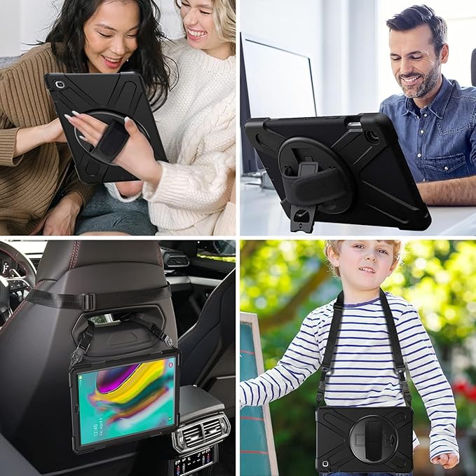DreamerX for Samsung Galaxy Tab S5e Case 10.5 inch 2019 SM-T720/T725/T727, Shockproof Kids Drop Protective Cover w/ 360 Rotating Hand Strap Multi Stand Angles Carrying Shoulder Strap Pen Holder, Black