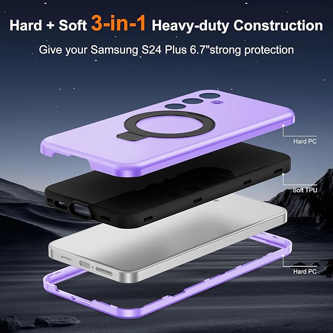 Designed for Samsung Galaxy S24 Plus Case with Magnetic Ring Stand [Compatible with Mag-Safe][Military Grade Drop Protection][Build in Kickstand] S24+ Phone Case 6.7",Light Purple