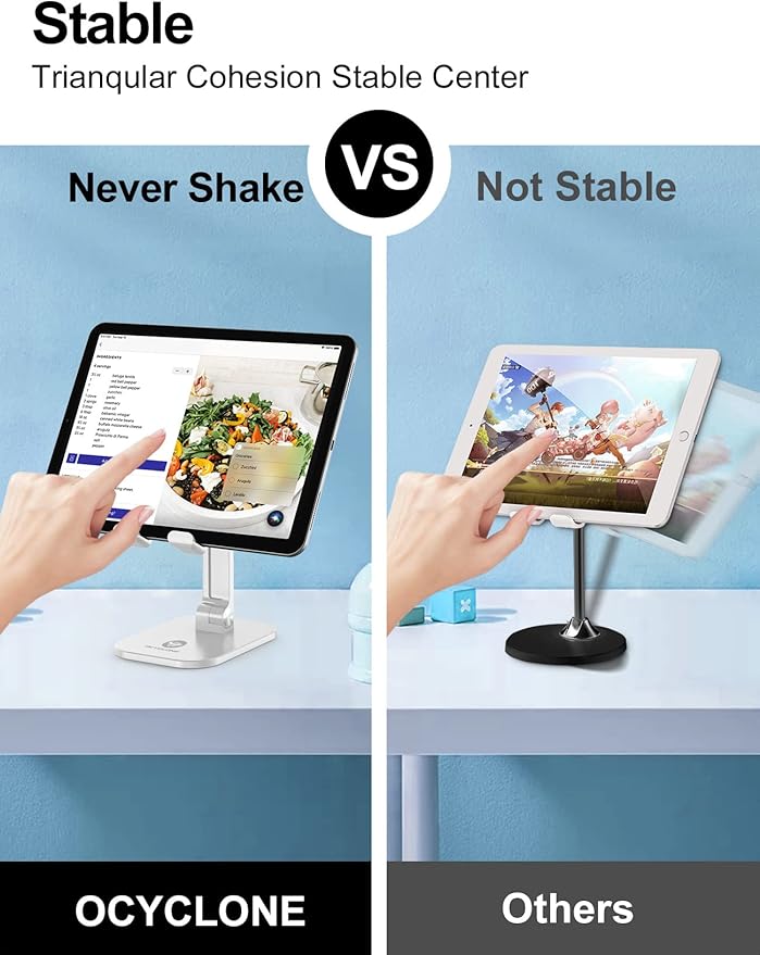 OCYCLONE Phone Stand, Adjustable Height and Angle Foldable Cell Phone Stand Holder for Desk, Taller iPhone Stand Compatible with 4.7"-13" Smartphones iPad Tablet, White