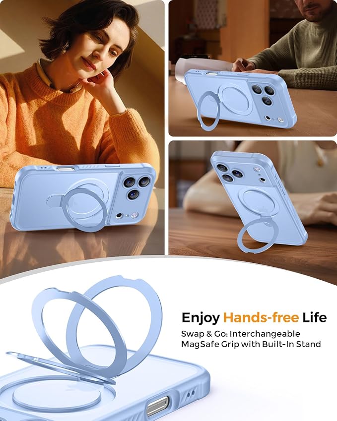 MOCCA Compatible with iPhone 17 Pro Case with Magnetic Invisible Stand [Full Camera Protection] [Compatible with Magsafe] Military Drop Shockproof Translucent Matte Phone Case Cover 6.3",Light Blue