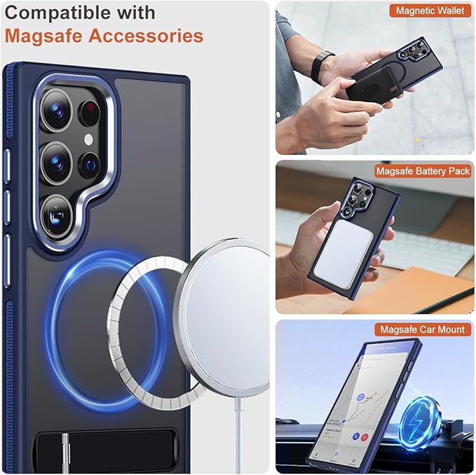 Magnetic Case for Samsung Galaxy S24 Ultra with Stand, Compatible with MagSafe, Anti-Slip Cover with Military-Grade Protection, Slim Phone Case for Galaxy S24 Ultra (Darkblue)