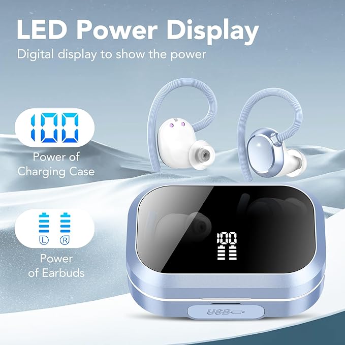 KT1 Wireless Earbuds V5.3 Bluetooth Earbuds 120Hrs Playtime, 4.7g Mini Size Painless Wear, IPX7 Waterproof, Deep Bass 2.0, Over-Ear Ear Buds Wireless Bluetooth Headphones for Sport Running (Blue)