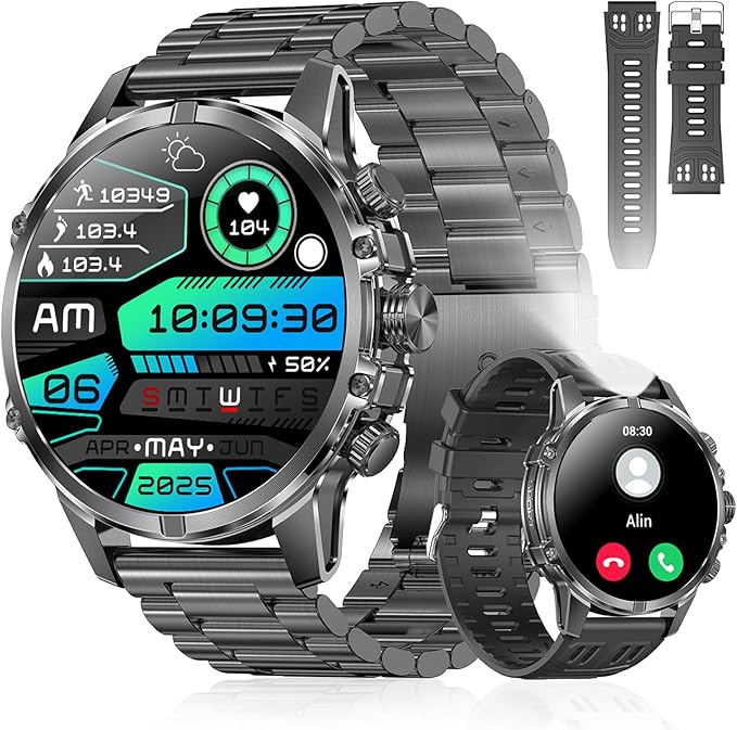 Indestructible Military Smart Watches for Men (Answer/Make Call) 1.85 Amoled IP67 Waterproof Smartwatch with Flashlight 129 Sports Mode Fitness Tracker 100 Days Battery for Android iPhone Black