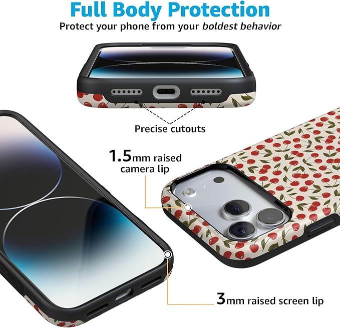 Casely iPhone 17 Pro Case | Cherry on Top | Red Cherries | Compatible with MagSafe | Bold Protective Design