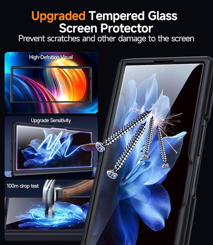 Magnetic for Samsung Galaxy-Z-Fold-7 Case: Fit for Magsafe & Built-in Hinge Protection & Screen Protector [Anti-Scratch] Shockproof Translucent Matte Phone Cover for ZFold 7 5G 2025(Black)