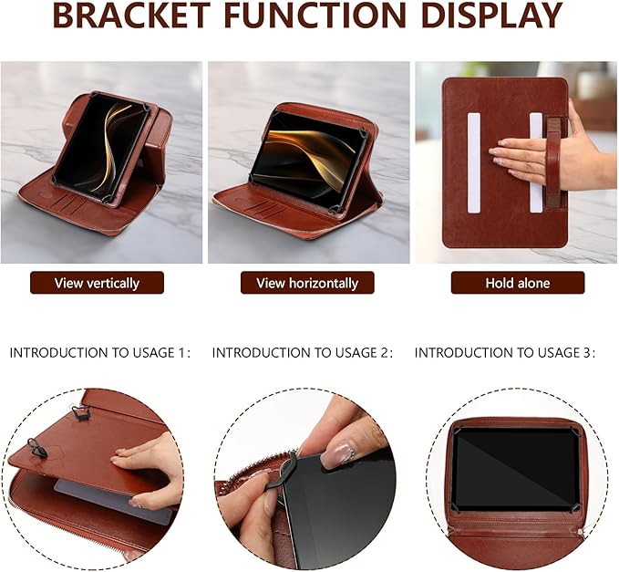 E NET-CASE 9.6-11 Inch Universal Tablet Case with Tri-Angle Adjustable Stand (Vertical/Horizontal), Detachable Shoulder Strap & Document Card Pocket, Premium PU Leather(Brown)