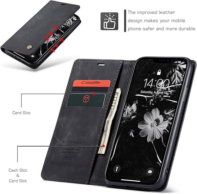 for iPhone 11 6.1-Inch Case, Flip Wallet Leather Case with Card Holder Magnetic Closure Shockproof Kickstand Protective Phone Cases Cover for iPhone 11, Black