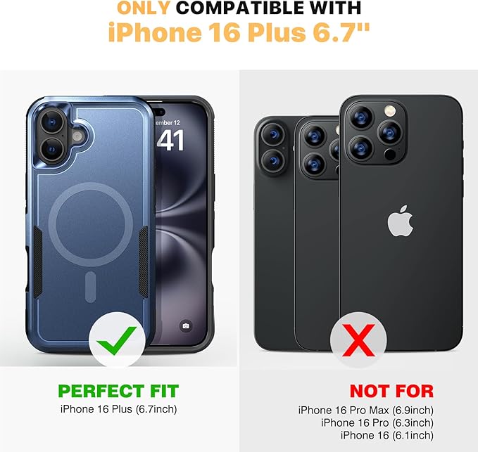 Diaclara Magnetic for iPhone 16 Plus Case, [with Privacy Screen Protector] [Anti Spy] [Military Grade Drop Protection] Heavy Duty Full-Body Shockproof Phone Case, Magnetic Blue