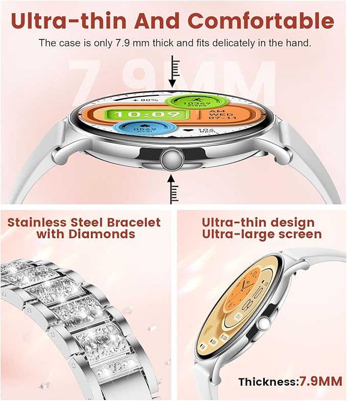 LIGE Smart Watch for Women(2 Bands), 1.43" HD AMOLED Slim Smartwatch for Android iOS,Fitness Tracker with 120+ Sport Modes/IP68 Waterproof/Sleep Monitor,Silver