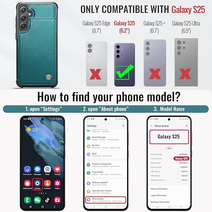 Vinich for Samsung Galaxy S25 Wallet Case with Card Holder, RFID Blocking Credit Slots Kickstand Shockproof Phone Cover for Women Men, Bluish Green